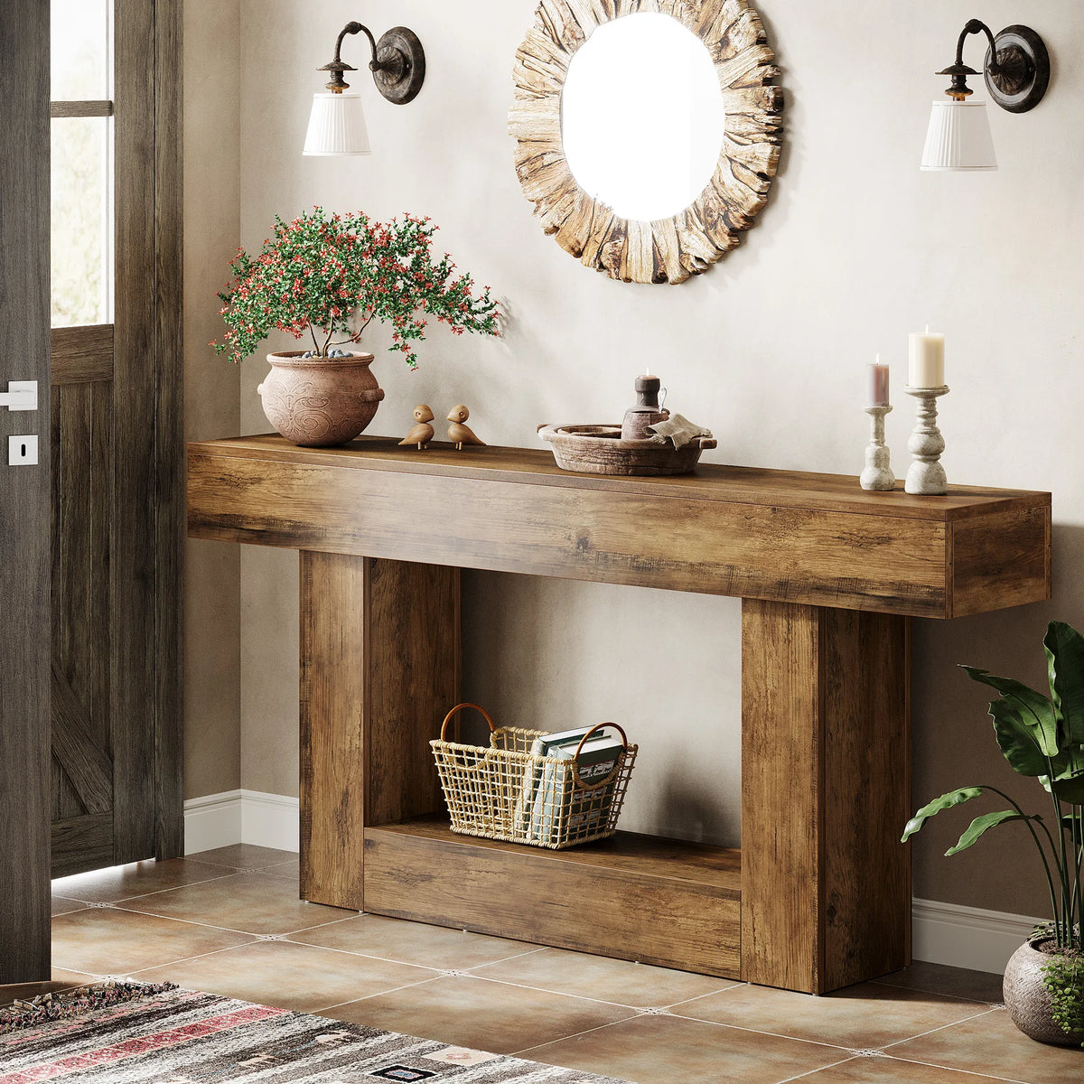 Tribesigns Farmhouse Two Tier Entryway Console Table U Shaped Base