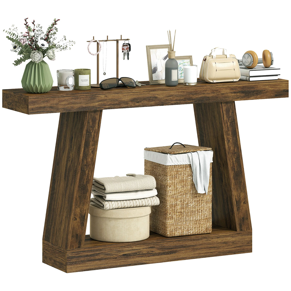 HOMCOM Farmhouse Console Table With Two Tier Storage Shelf