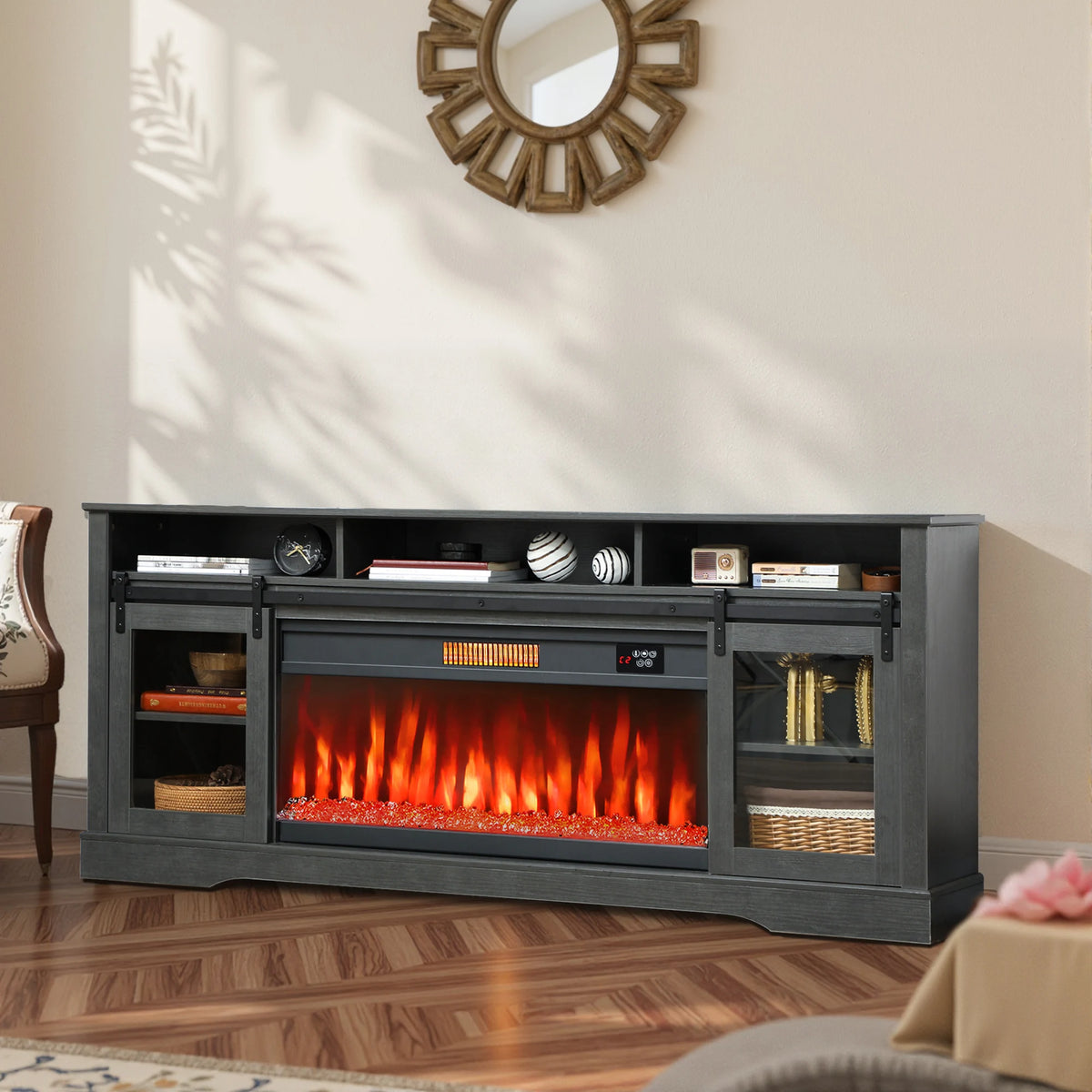 HOMCOM Modern TV Stand With Electric Fireplace And LED Lighting