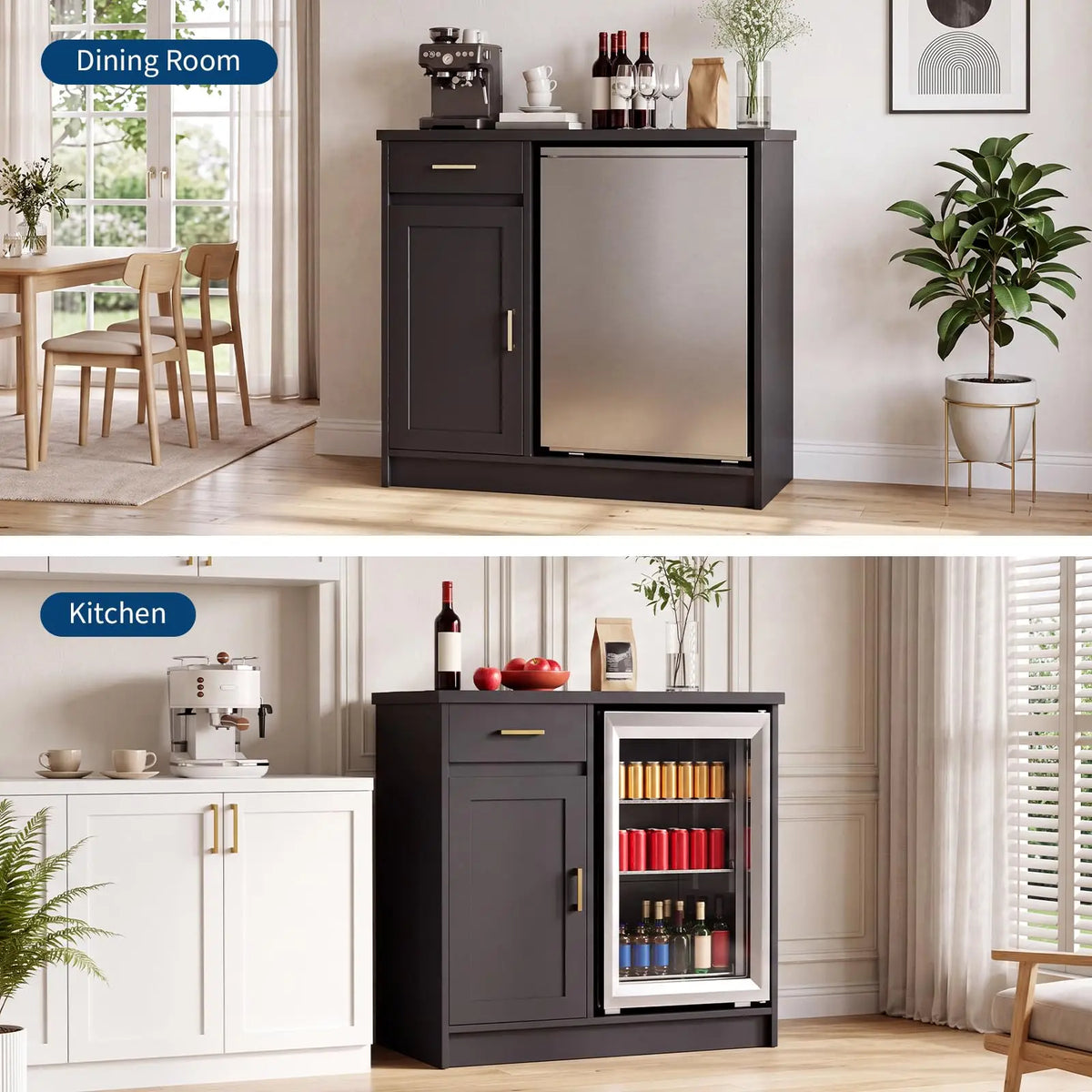 HiMISS Farmhouse Mini Fridge Wine Bar Cabinet With Storage