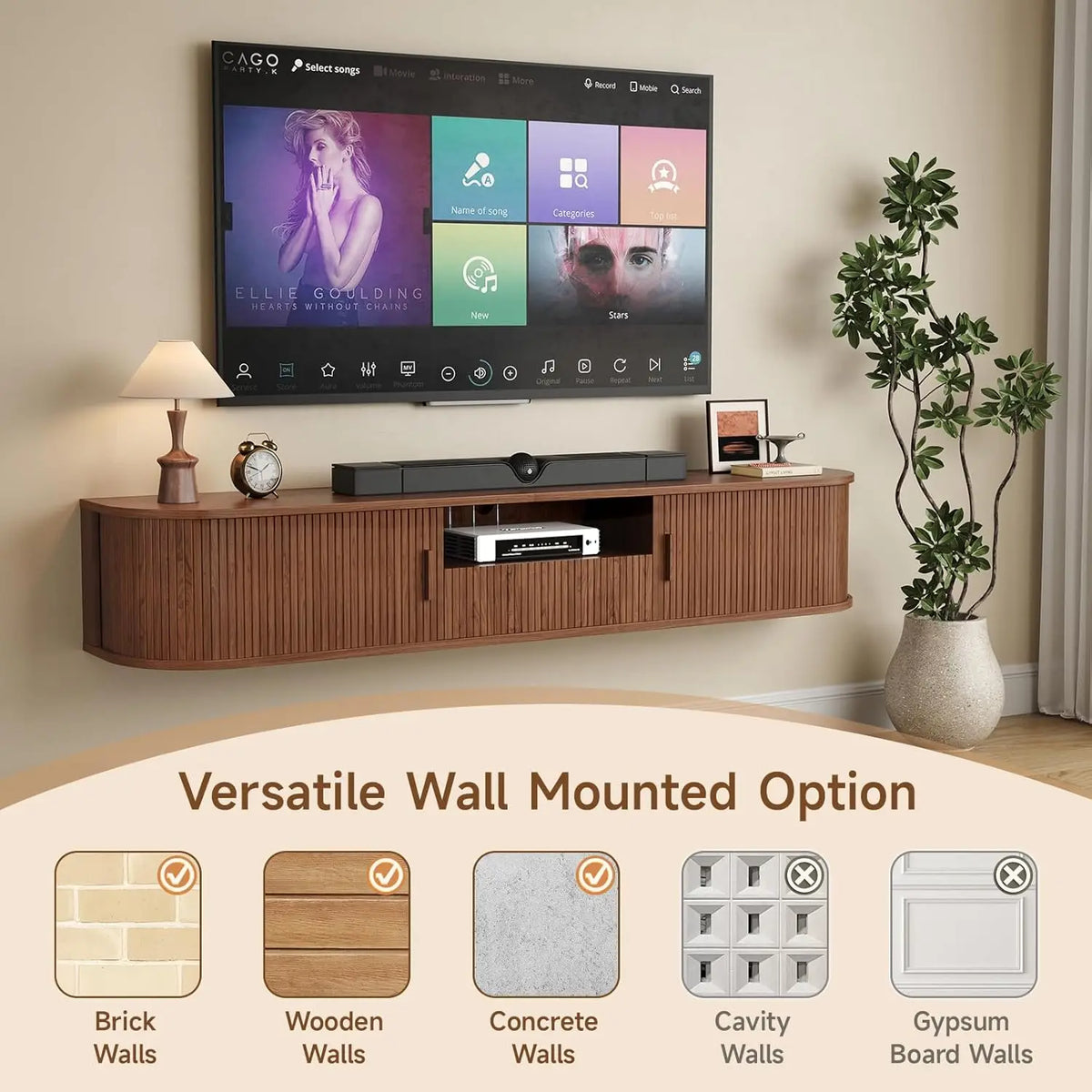 ONBRILL Smart Floating TV Stand With LED Lights And Power