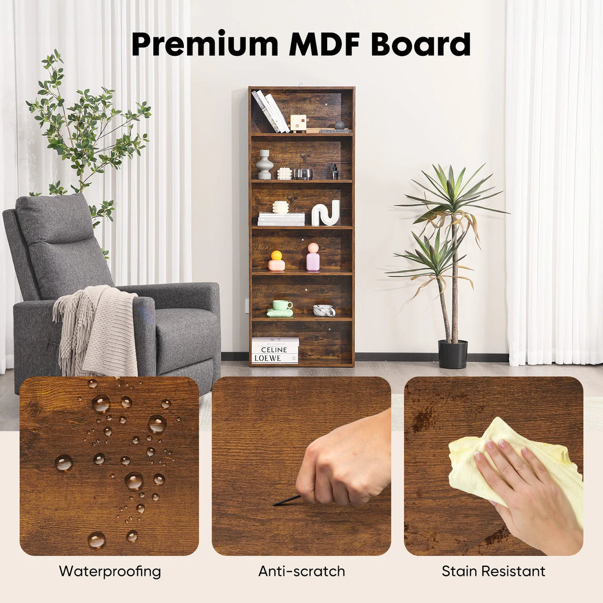 JHK Modern Wooden Bookcase With Open Shelf Storage