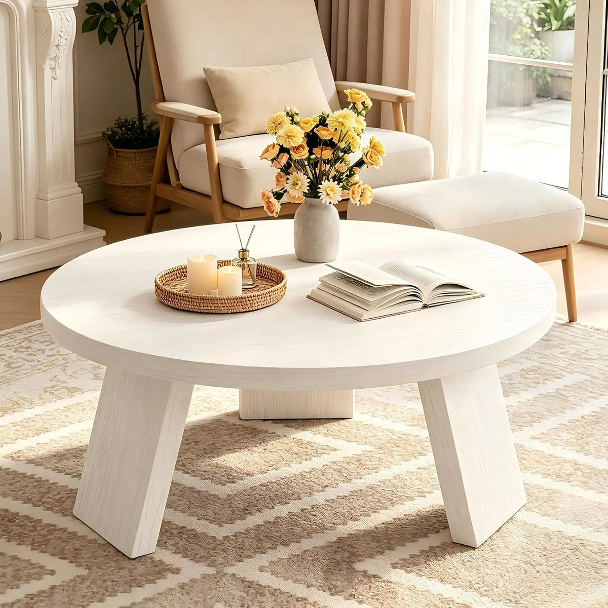 HiMISS Modern Coffee Table With Wood Grain And Angled Legs