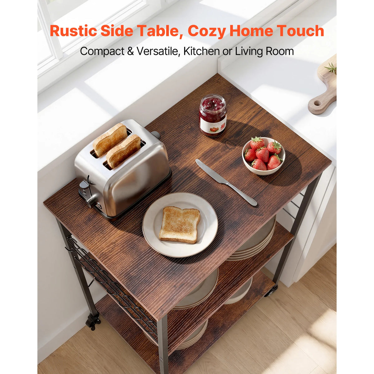 SucceBuy Three Tier Kitchen Utility Cart With Microwave Shelf and Hooks