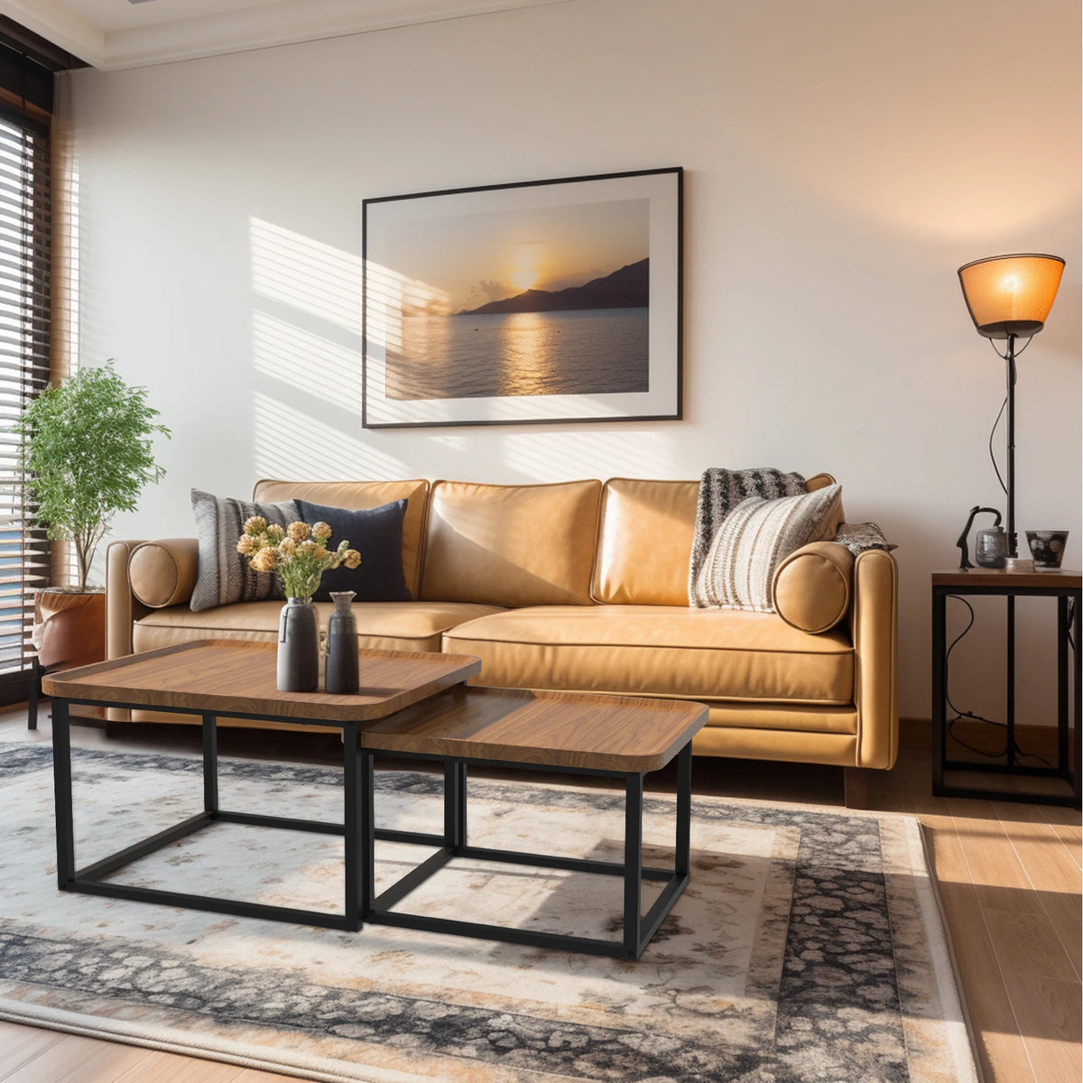 Modern Nesting Coffee Table Set With Metal Frame Furniture