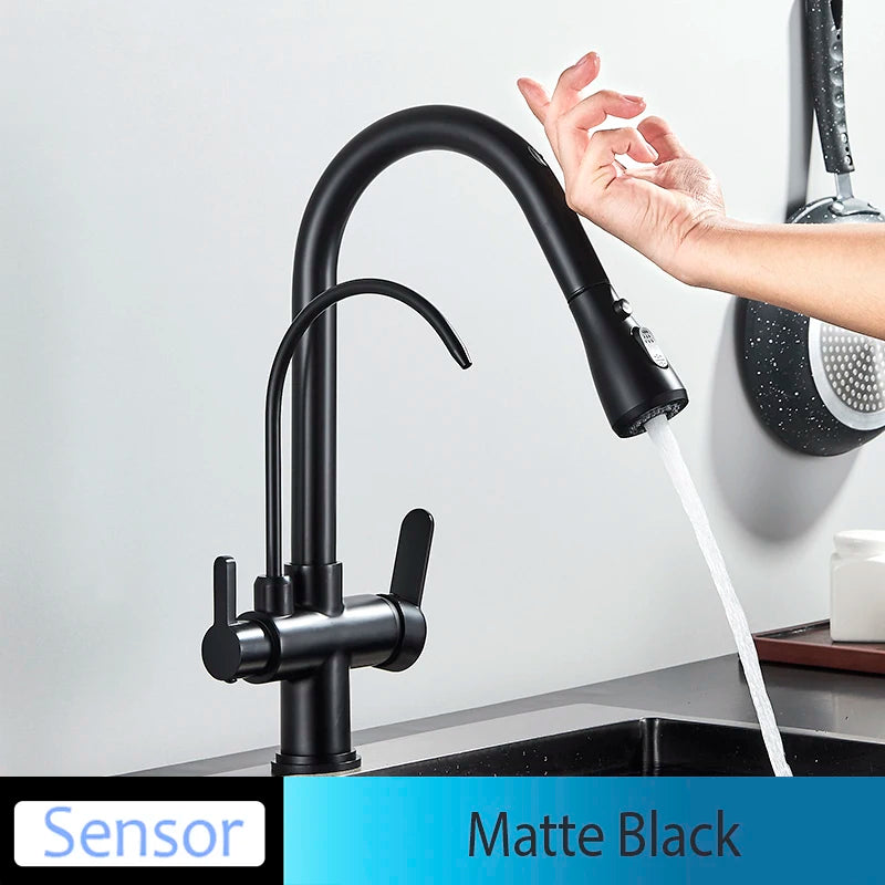 Onyzpily Touch Sensor Pull Out Kitchen Faucet Hot Cold Mixer