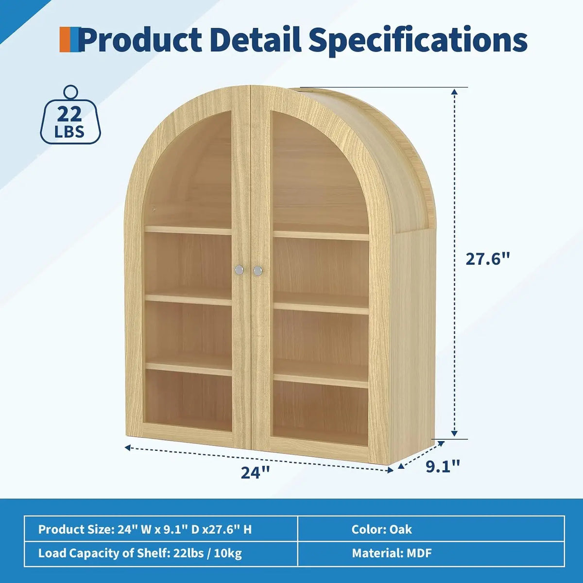 HiMISS Arched Bathroom Wall Cabinet With Doors And Adjustable Shelf