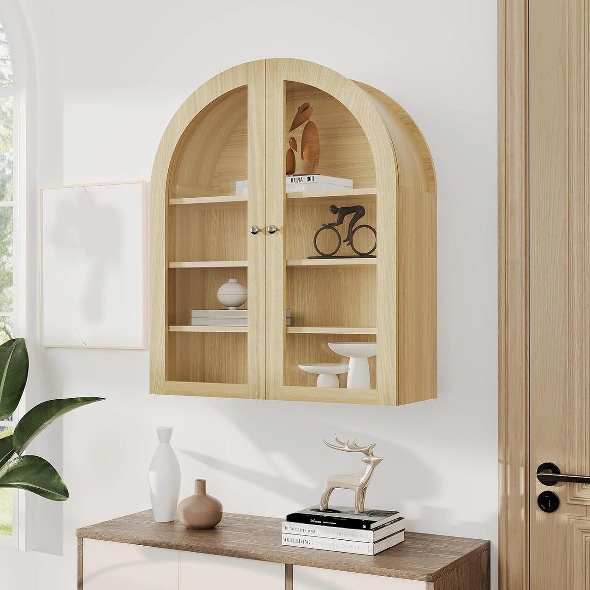 HiMISS Arched Bathroom Wall Cabinet With Doors And Adjustable Shelf