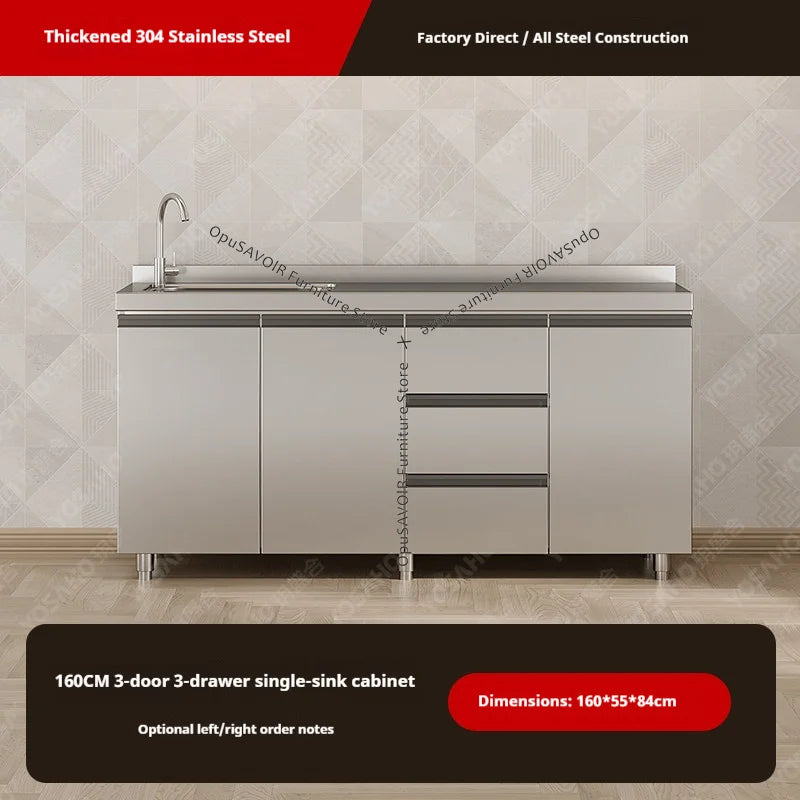 OAKCIA Stainless Steel Modular Kitchen Cabinet With Sink And Stove