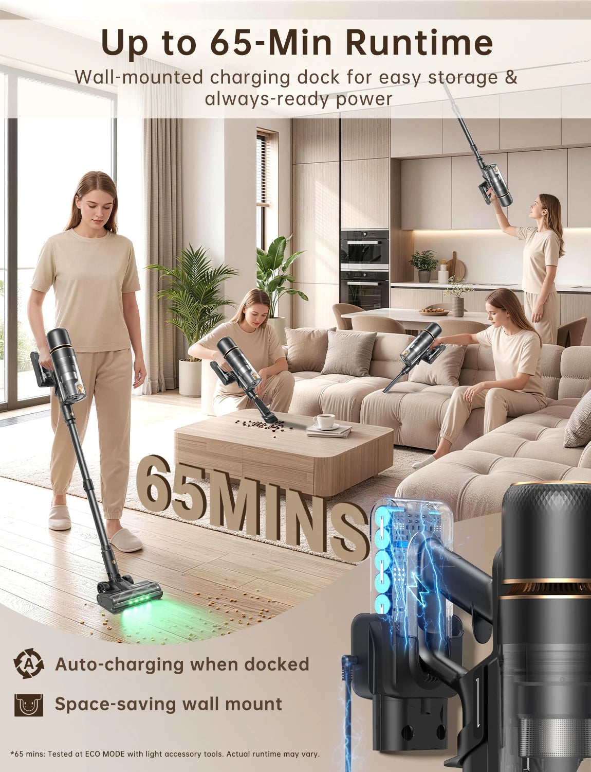 OXVAC Cordless Stick Vacuum With Self Cleaning Pet Hair Brush
