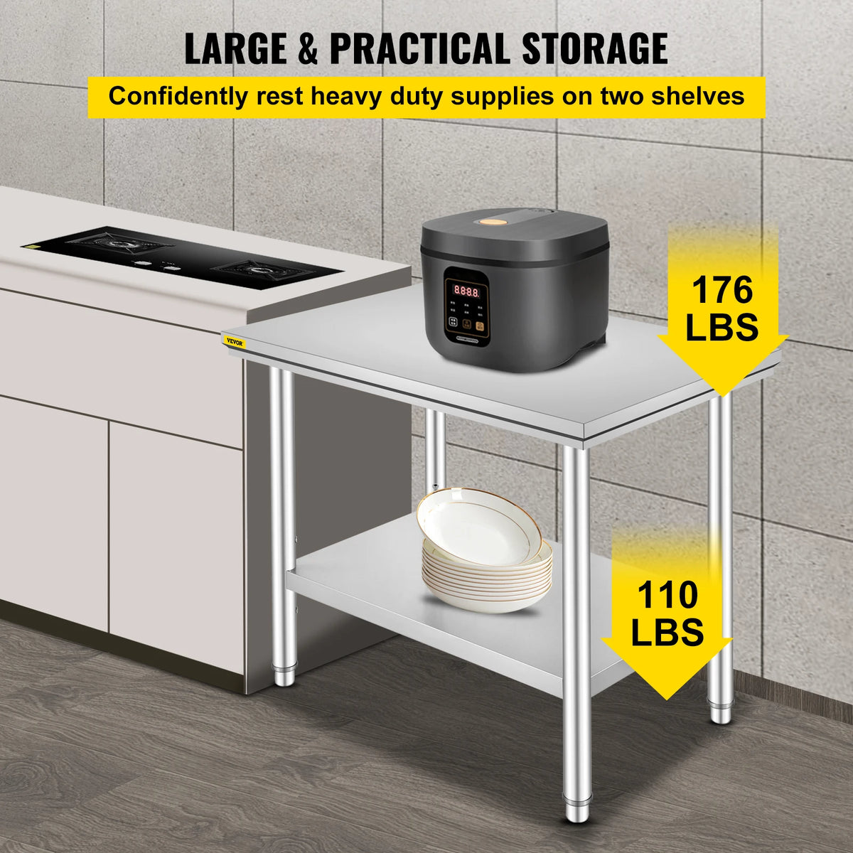 SucceBuy Stainless Steel Commercial Kitchen Work Prep Table With Undershelf