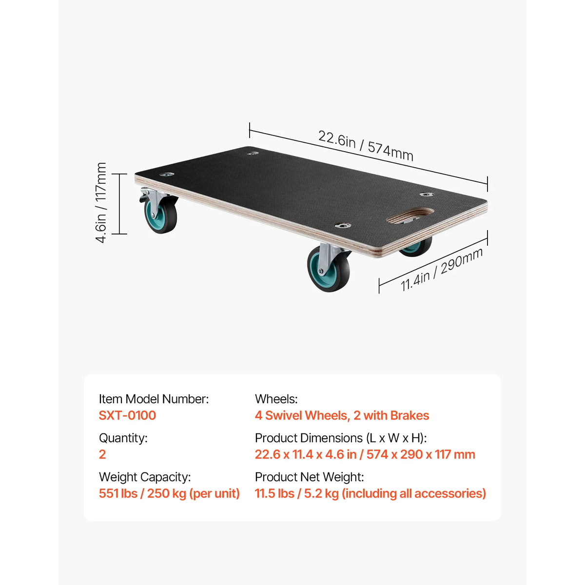 SucceBuy Furniture Moving Dolly With Durable TPR Wheels for Heavy Loads