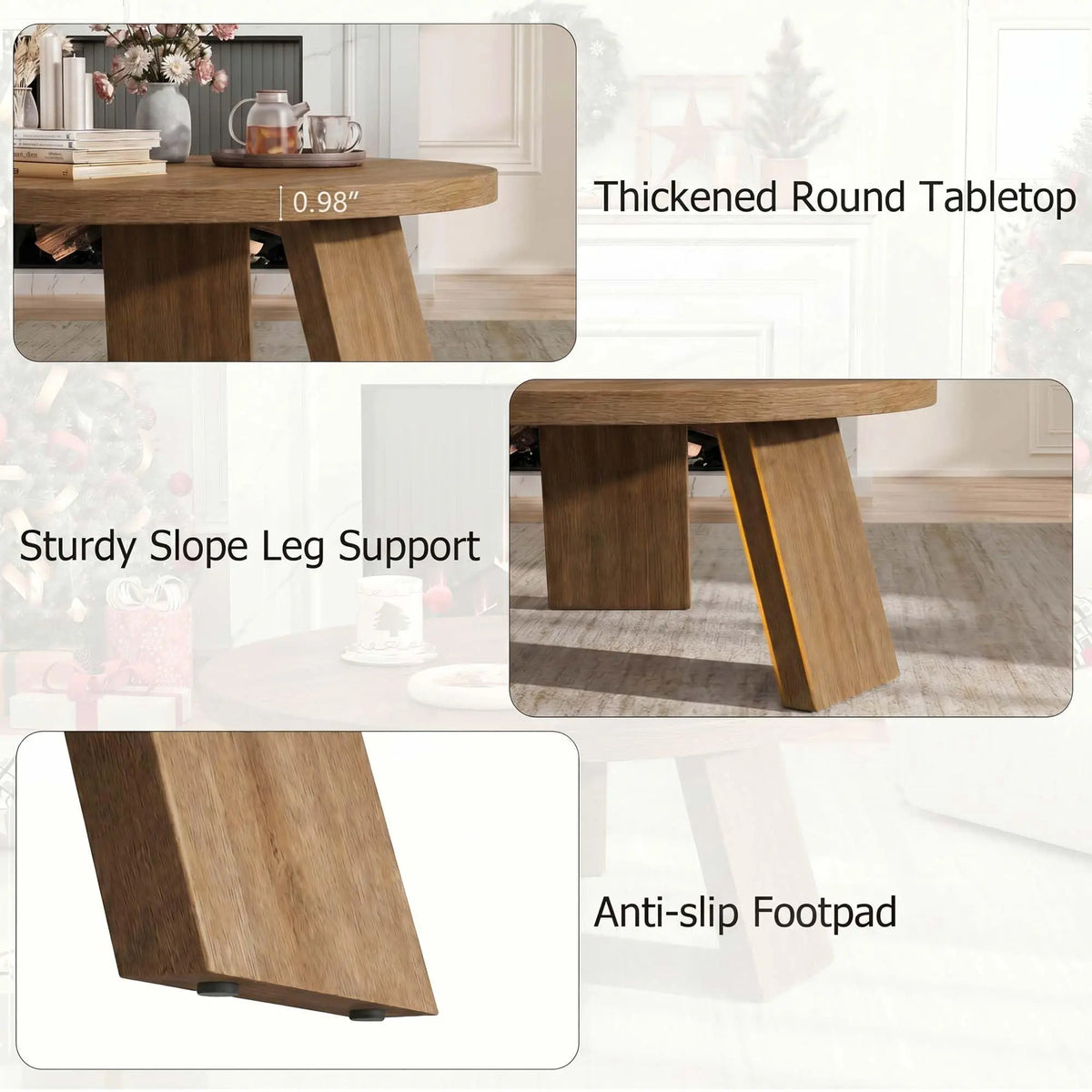 HiMISS Modern Coffee Table With Wood Grain And Angled Legs