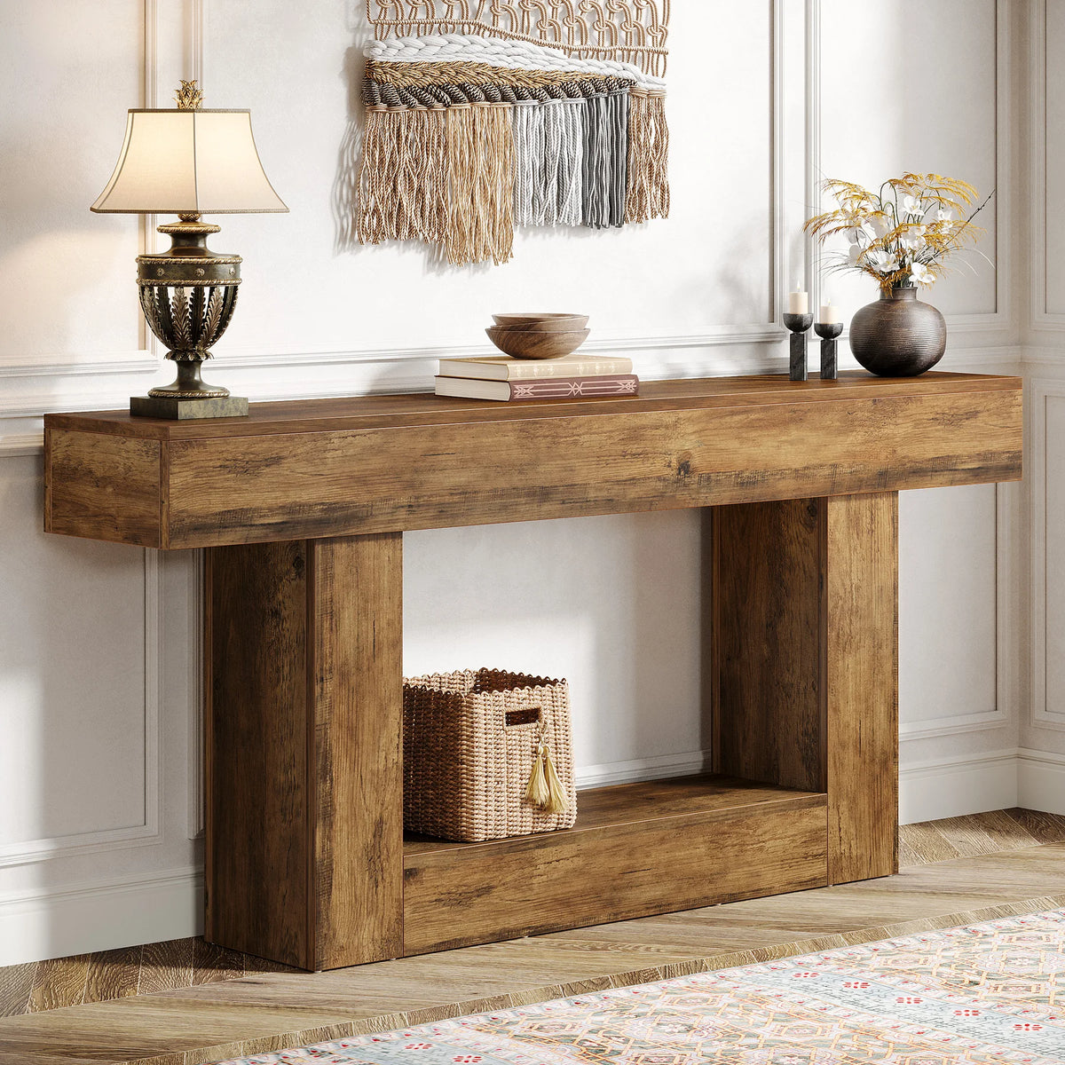 Tribesigns Farmhouse Two Tier Entryway Console Table U Shaped Base