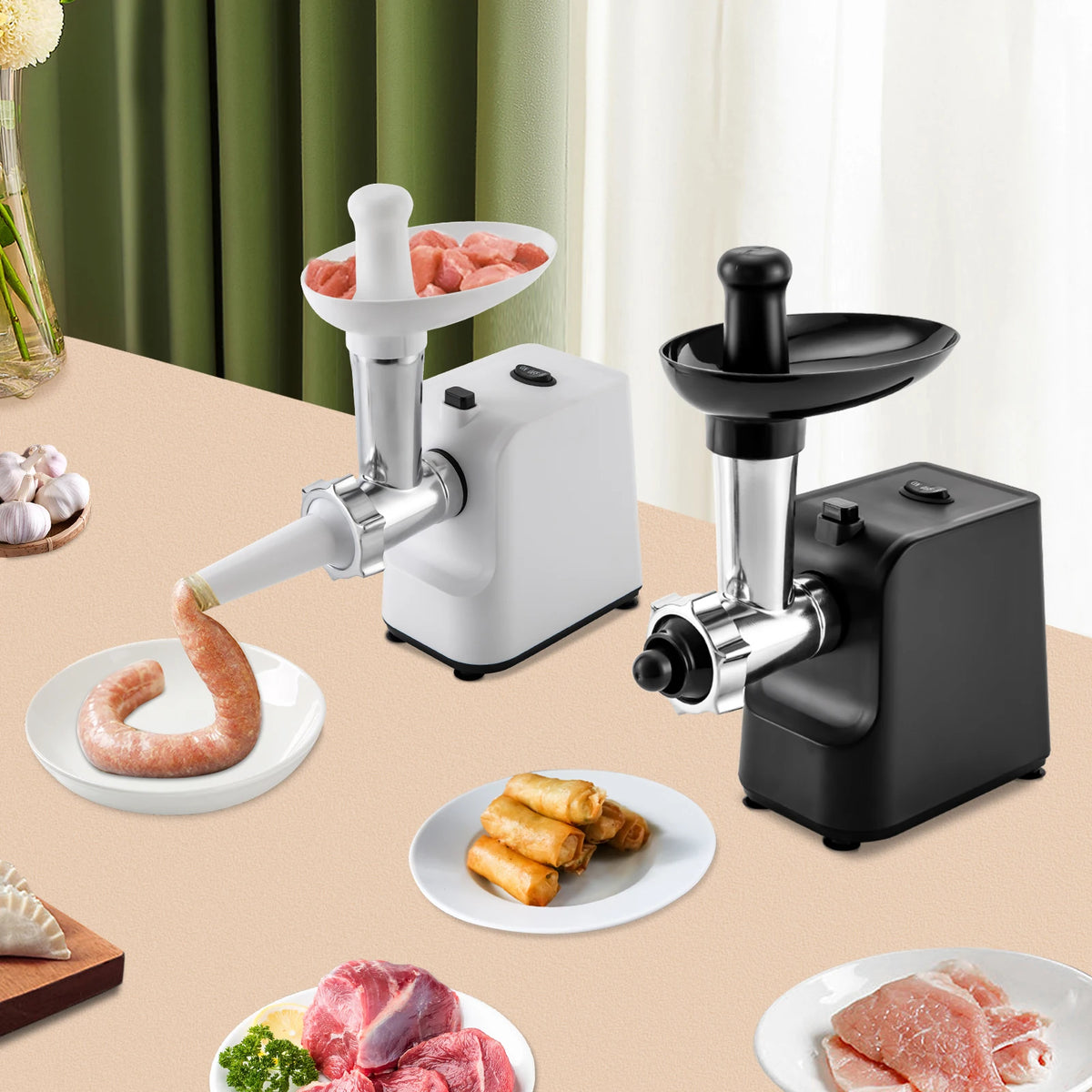 Electric Sausage Stuffer and Meat Grinder with Three Grinding Plates