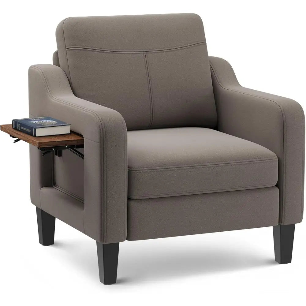 Linen Upholstered Armchair With Wooden Frame For Living Room