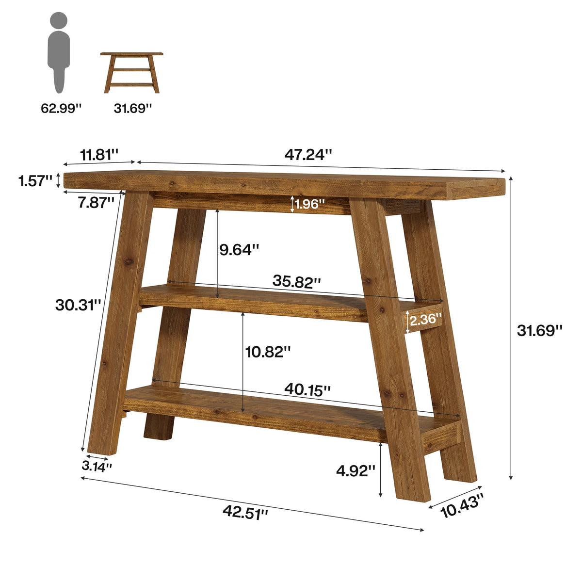 Tribesigns Rustic Wood Console Table With Three Tier Storage Shelves
