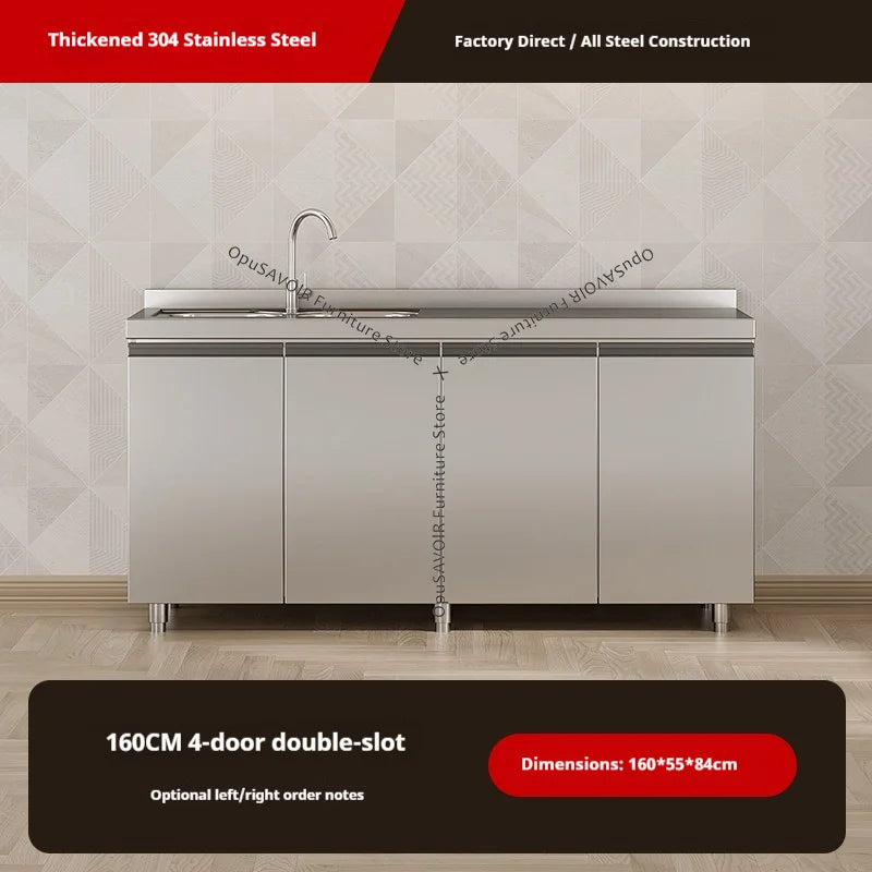 OAKCIA Stainless Steel Modular Kitchen Cabinet With Sink And Stove