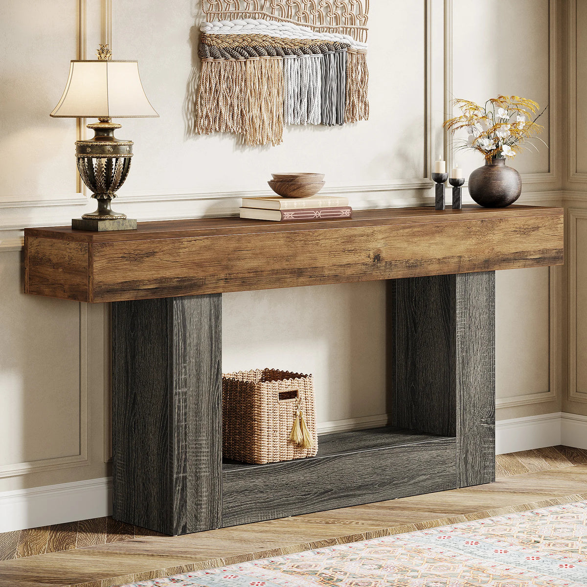 Tribesigns Farmhouse Two Tier Entryway Console Table U Shaped Base