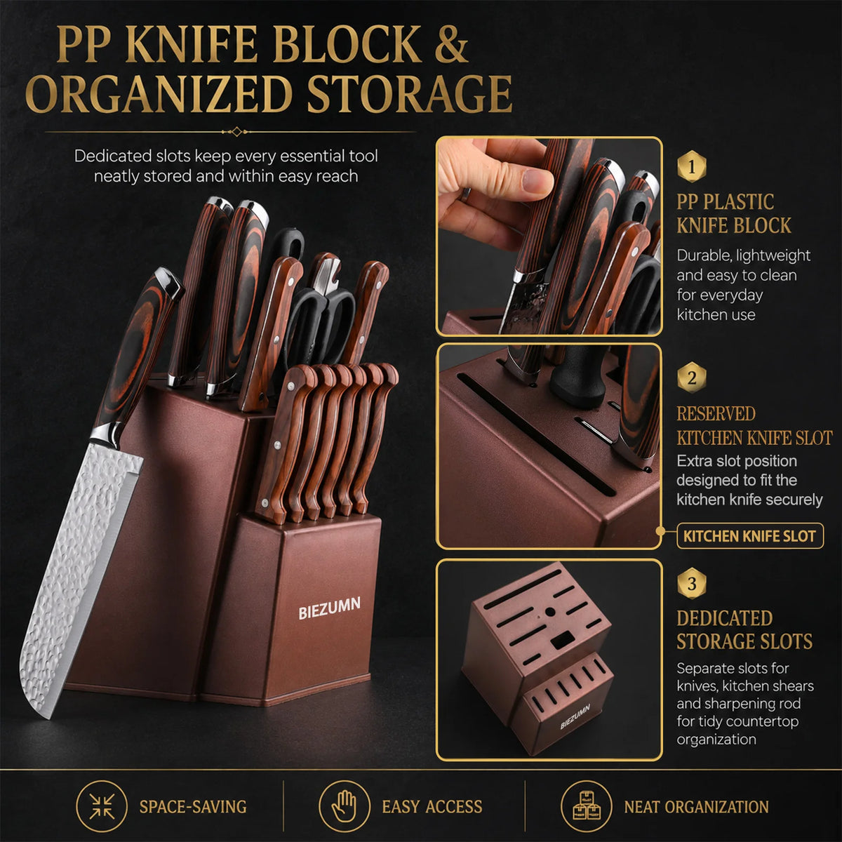 Professional Stainless Steel Kitchen Knife Set With Sharpener And Holder