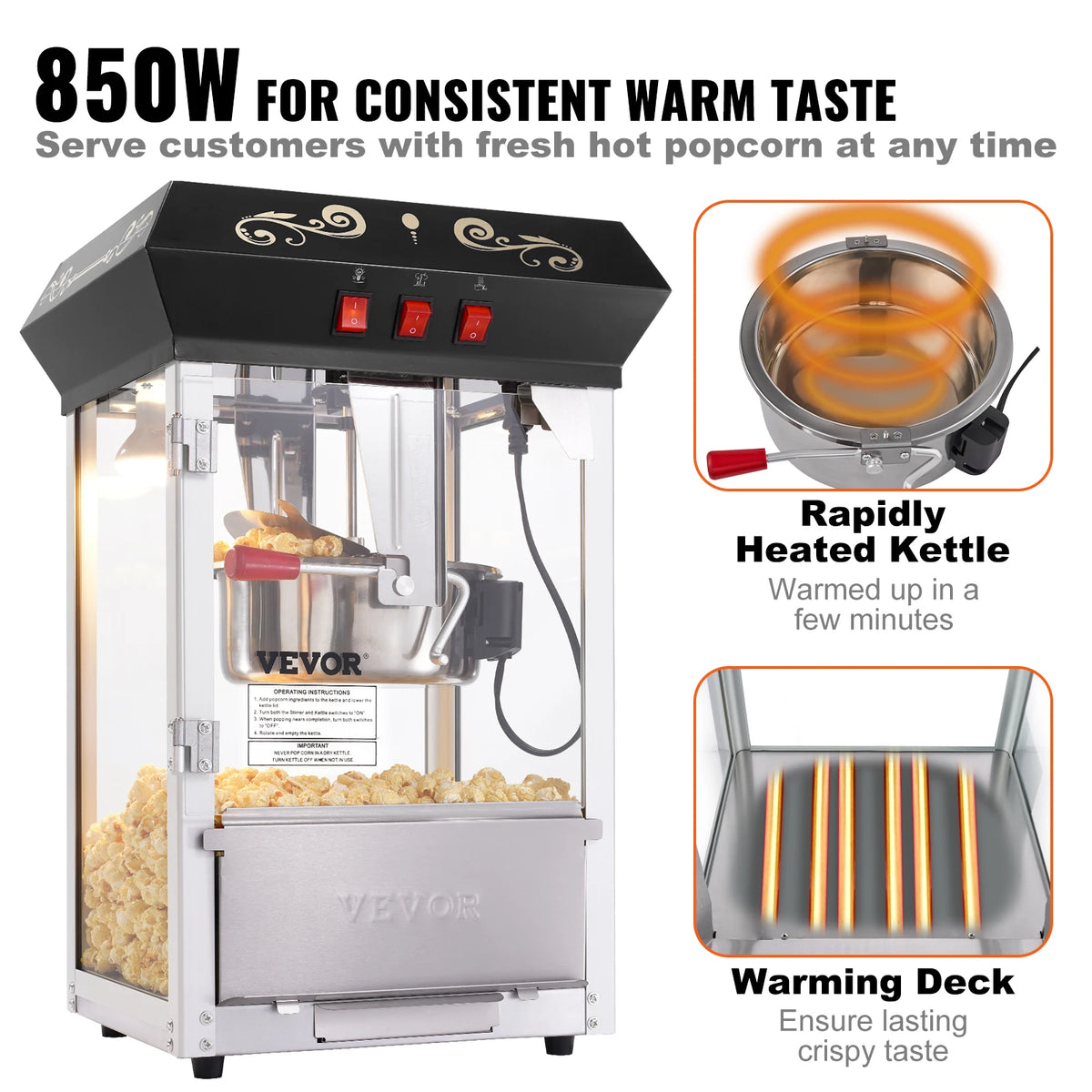 SucceBuy Commercial Countertop Popcorn Maker With Tempered Glass Kettle