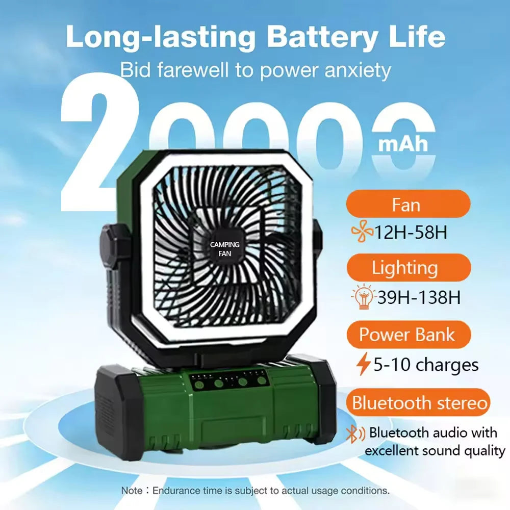 Rechargeable Camping Fan With LED Lantern And Remote Control for Outdoor Use
