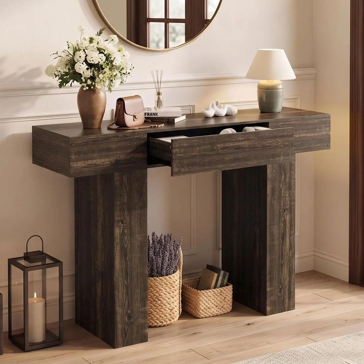 HiMISS Farmhouse Console Table With Drawer For Entryways