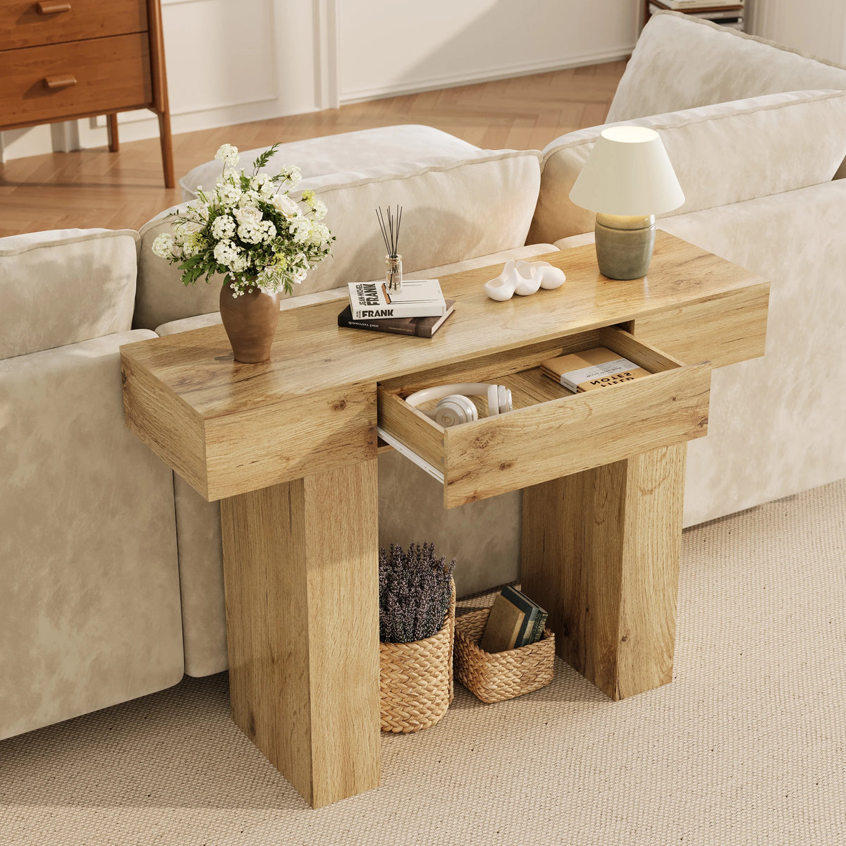 HiMISS Farmhouse Console Table With Drawer For Entryways
