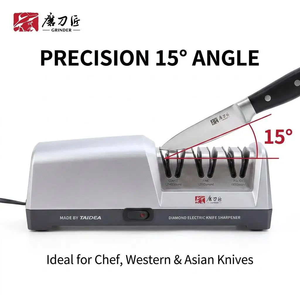 Electric Three Stage Diamond Knife Sharpener With Angle Guide