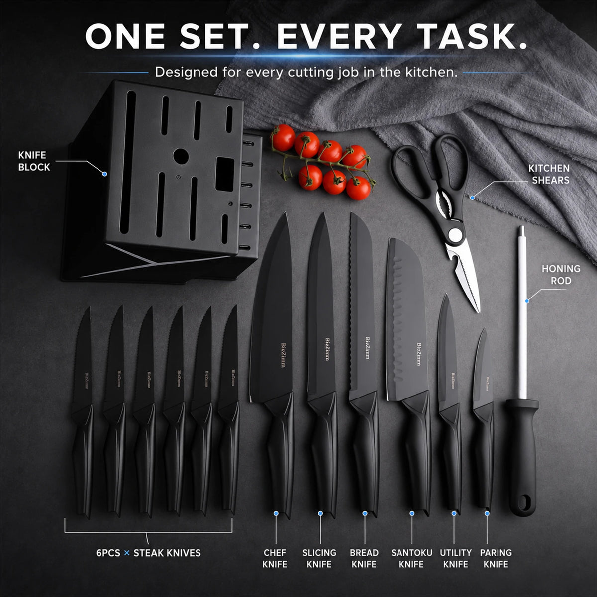 Stainless Steel Kitchen Knife Set With Ergonomic Handles