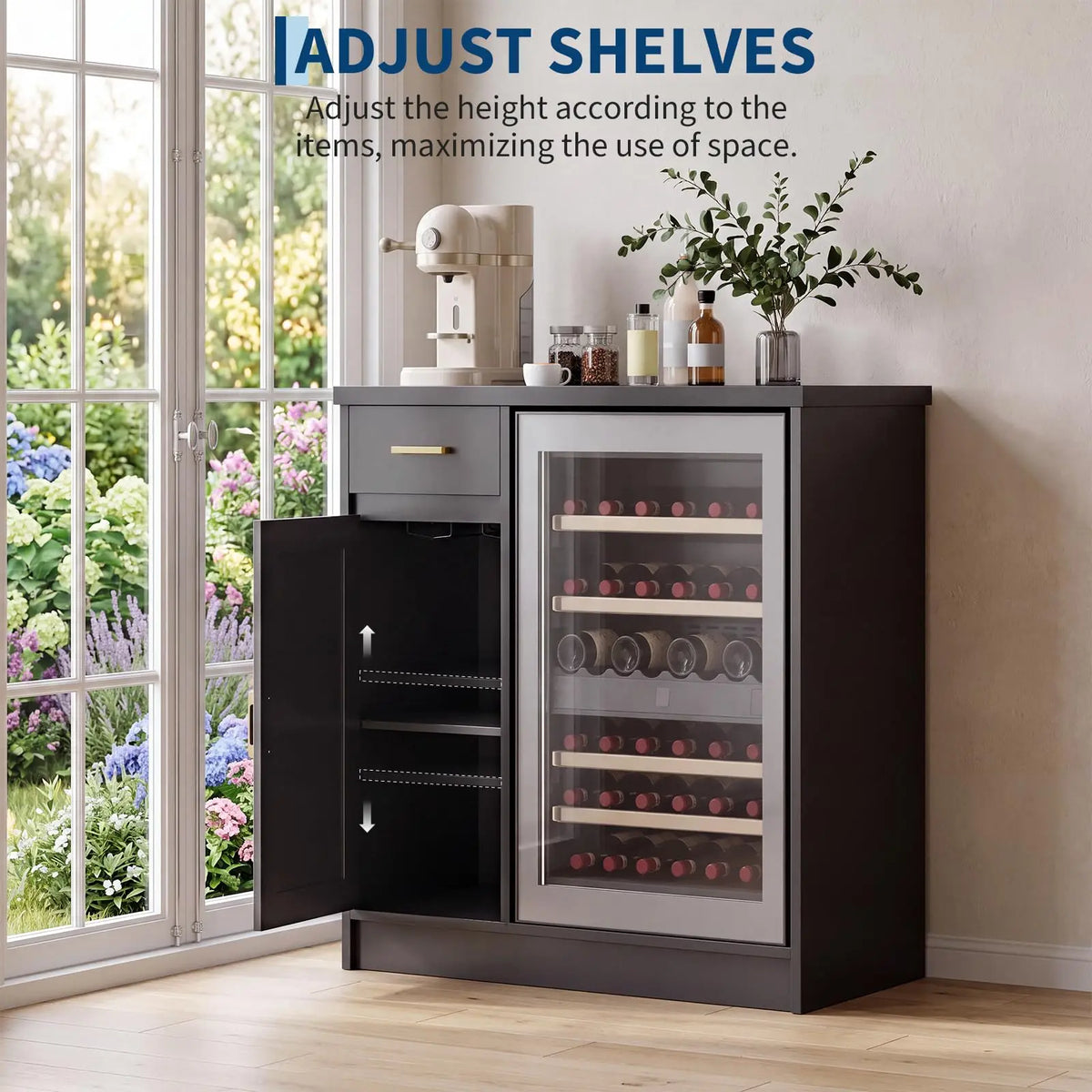 HiMISS Farmhouse Mini Fridge Wine Bar Cabinet With Storage