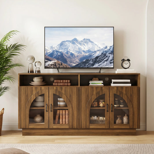TCGBKAF Modern Wood Grain TV Stand With LED Lighting Storage