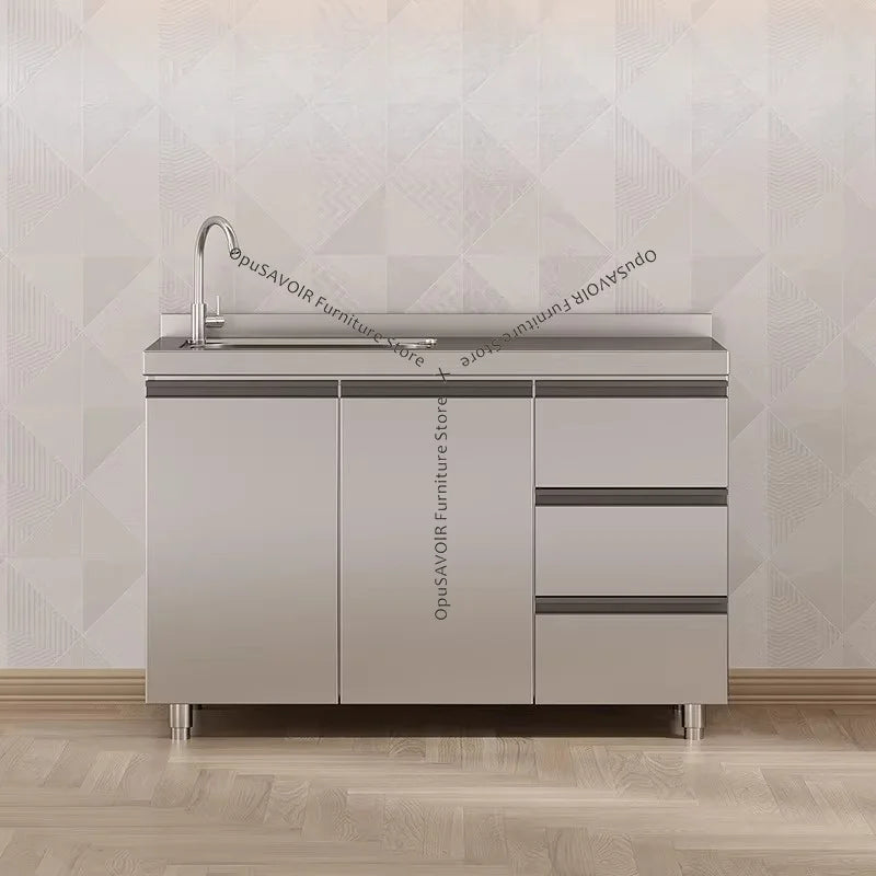 OAKCIA Stainless Steel Modular Kitchen Cabinet With Sink And Stove