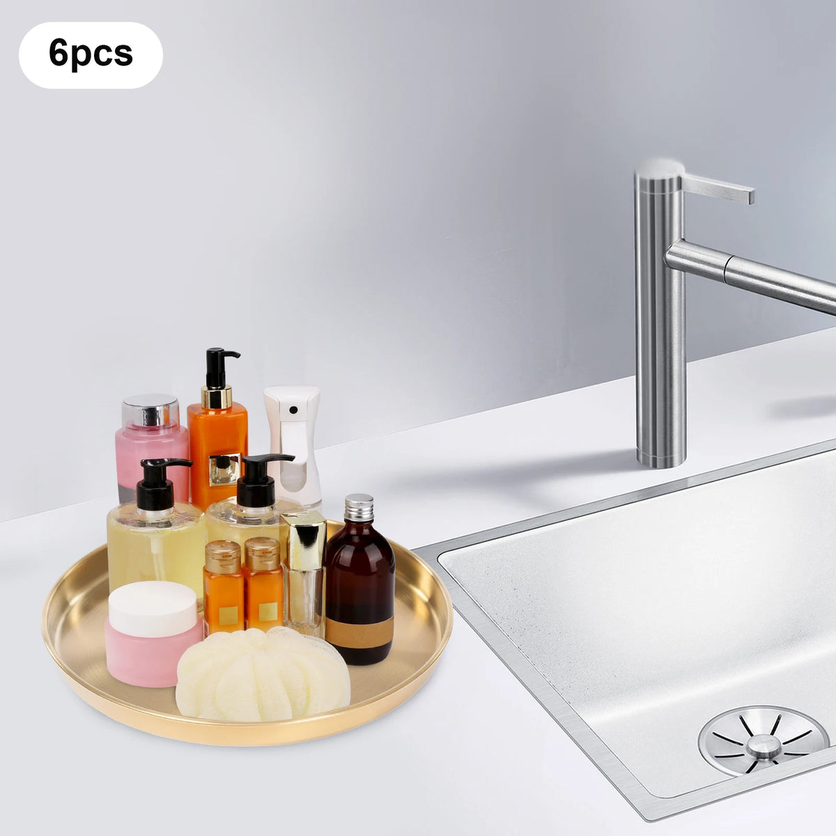 Bymaocar Six Piece Decorative Stainless Steel Serving Tray Set