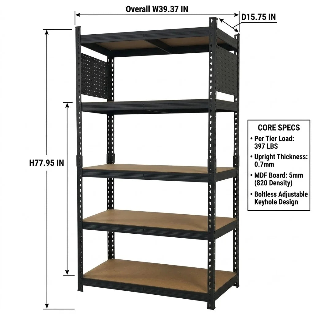 5-Tier Heavy Duty Boltless Storage Rack For Garage Organization