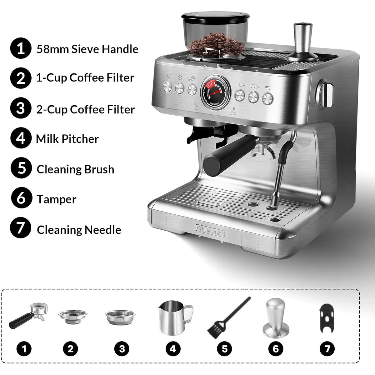 Acekool 20 Bar Espresso Machine With Grinder And Steam Wand