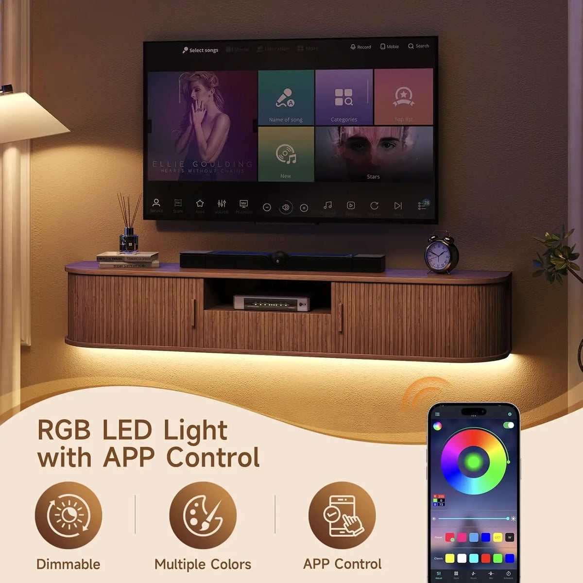 ONBRILL Smart Floating TV Stand With LED Lights And Power