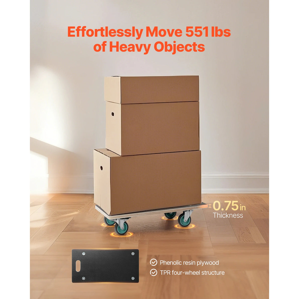 SucceBuy Furniture Moving Dolly With Durable TPR Wheels for Heavy Loads