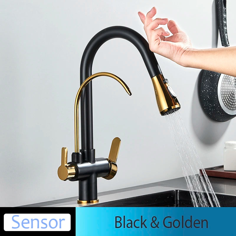 Onyzpily Touch Sensor Pull Out Kitchen Faucet Hot Cold Mixer