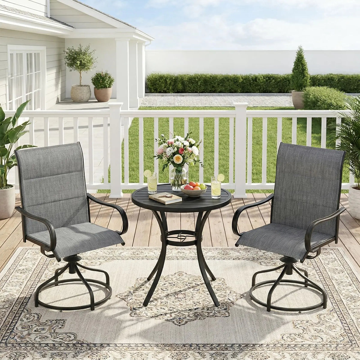Set of 2 Patio Padded 360° Swivel Chairs with Cushion 24" High Back Armrest Chairs All Weather for Backyard Outdoor 330LBS