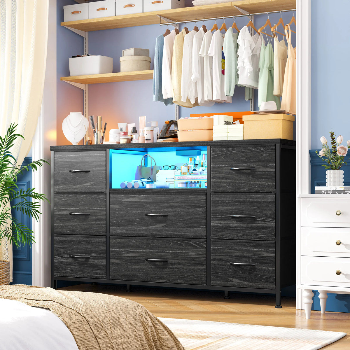 EnHomee Media Dresser With LED Lighting And Charging Station