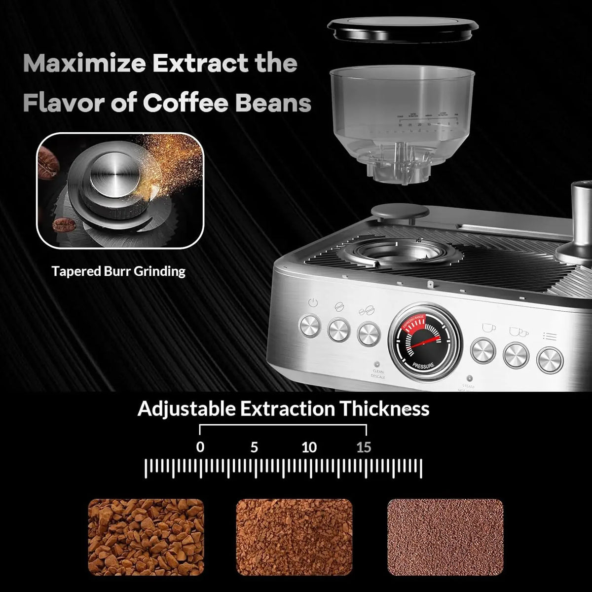 Acekool 20 Bar Espresso Machine With Grinder And Steam Wand