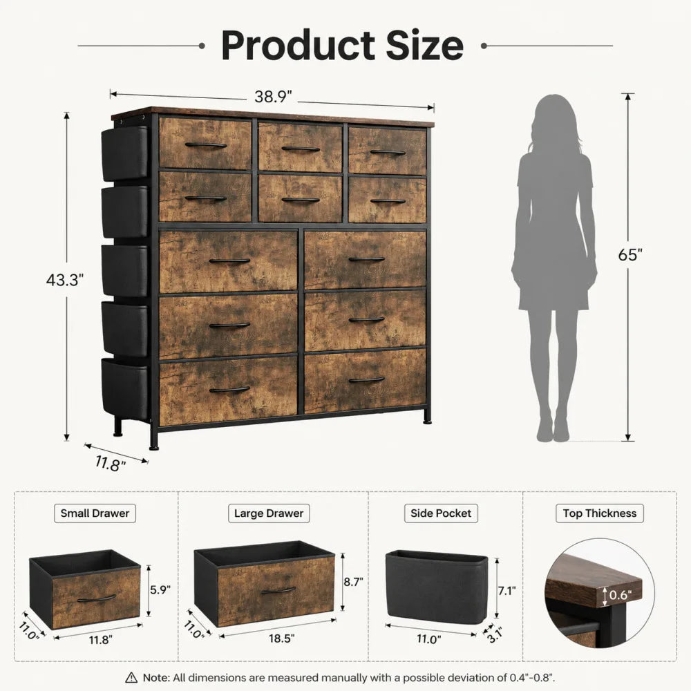 ANIXOL 12 Drawer Fabric Dresser With Wood Top Steel Frame