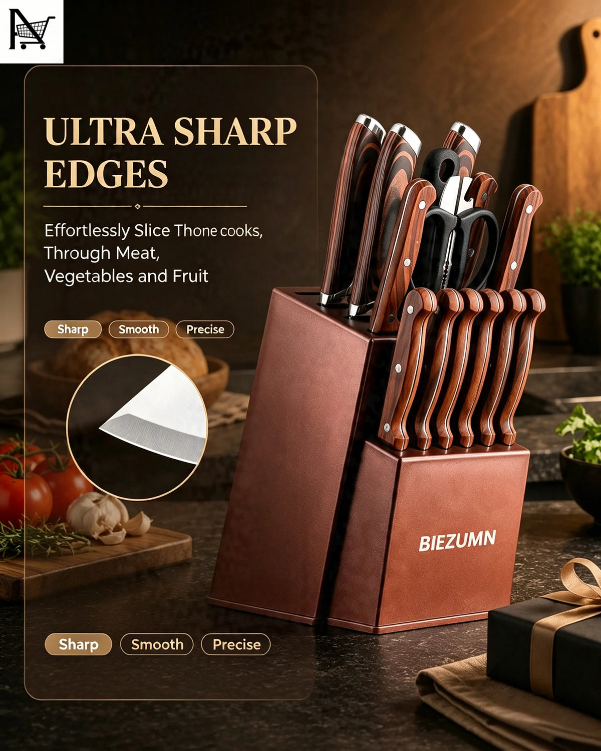 Professional Stainless Steel Kitchen Knife Set With Sharpener And Holder