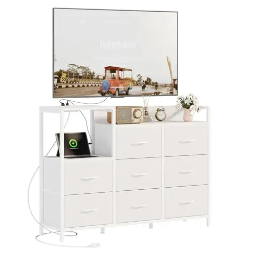 MCQ Fabric Drawer End Table Storage With Charging Station