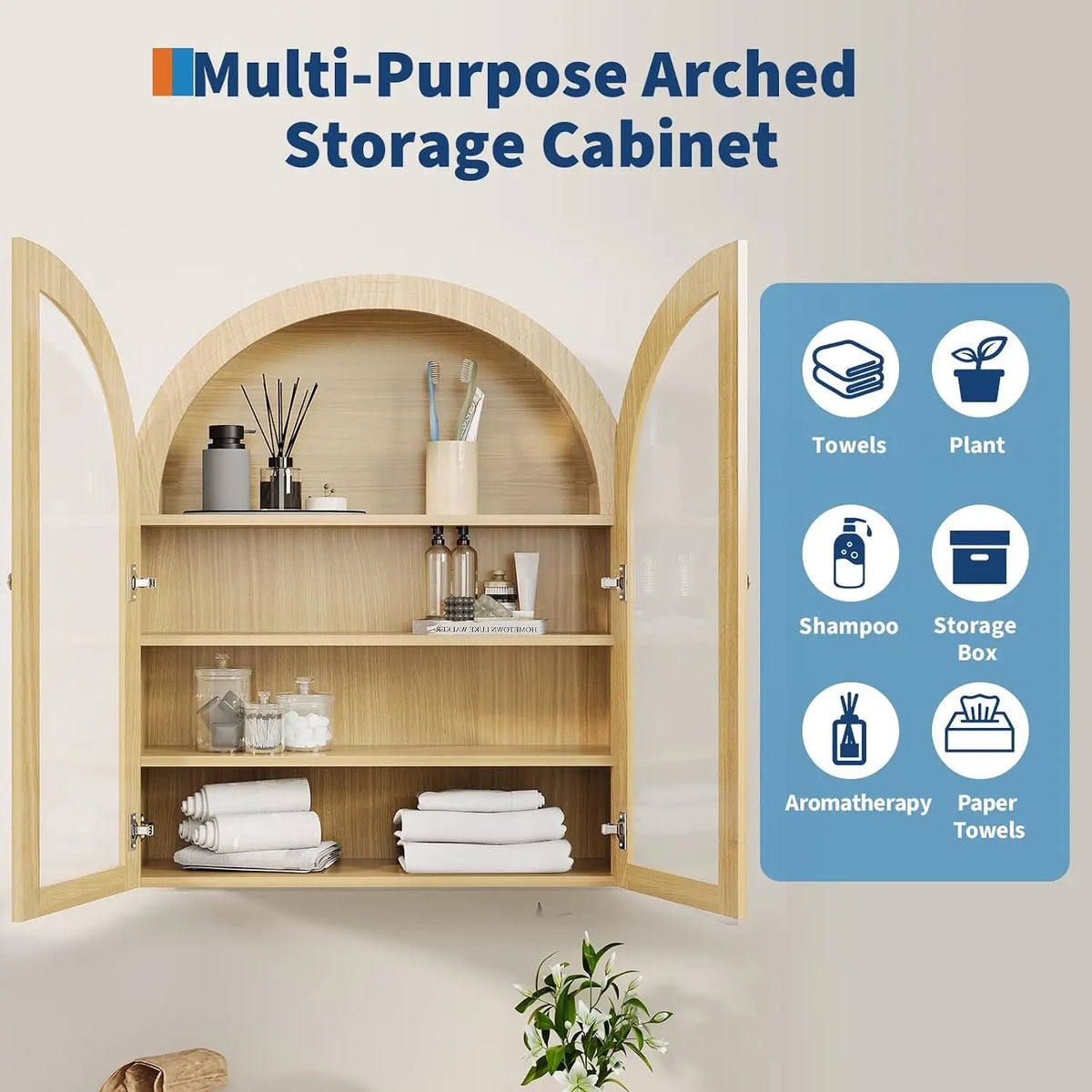 HiMISS Arched Bathroom Wall Cabinet With Doors And Adjustable Shelf