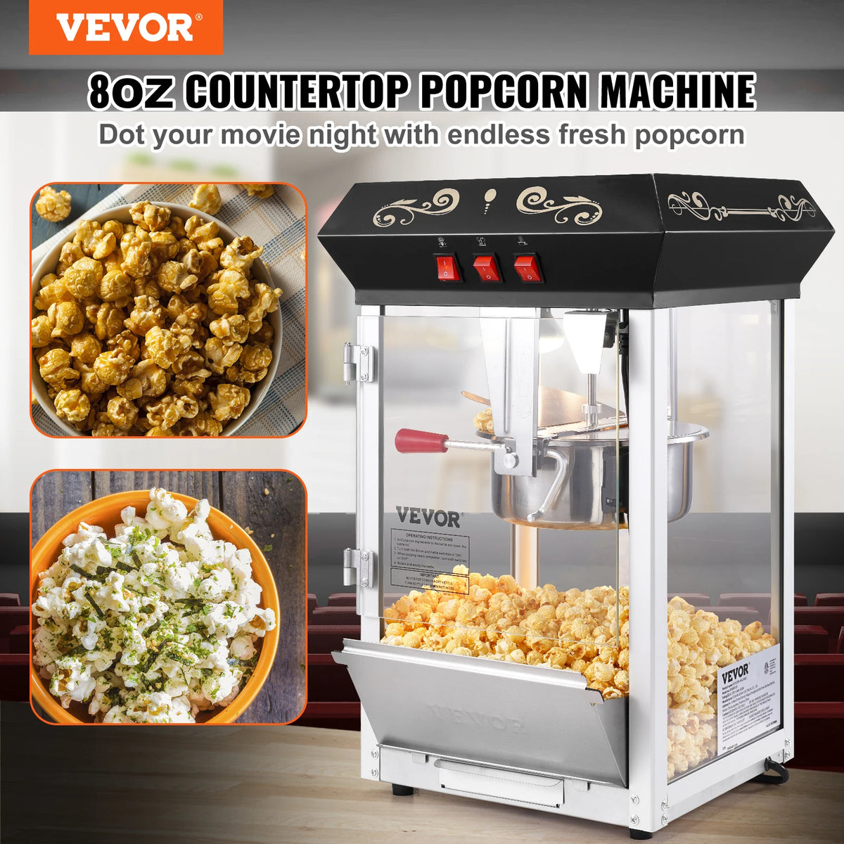SucceBuy Commercial Countertop Popcorn Maker With Tempered Glass Kettle