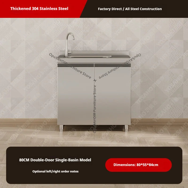 OAKCIA Stainless Steel Modular Kitchen Cabinet With Sink And Stove