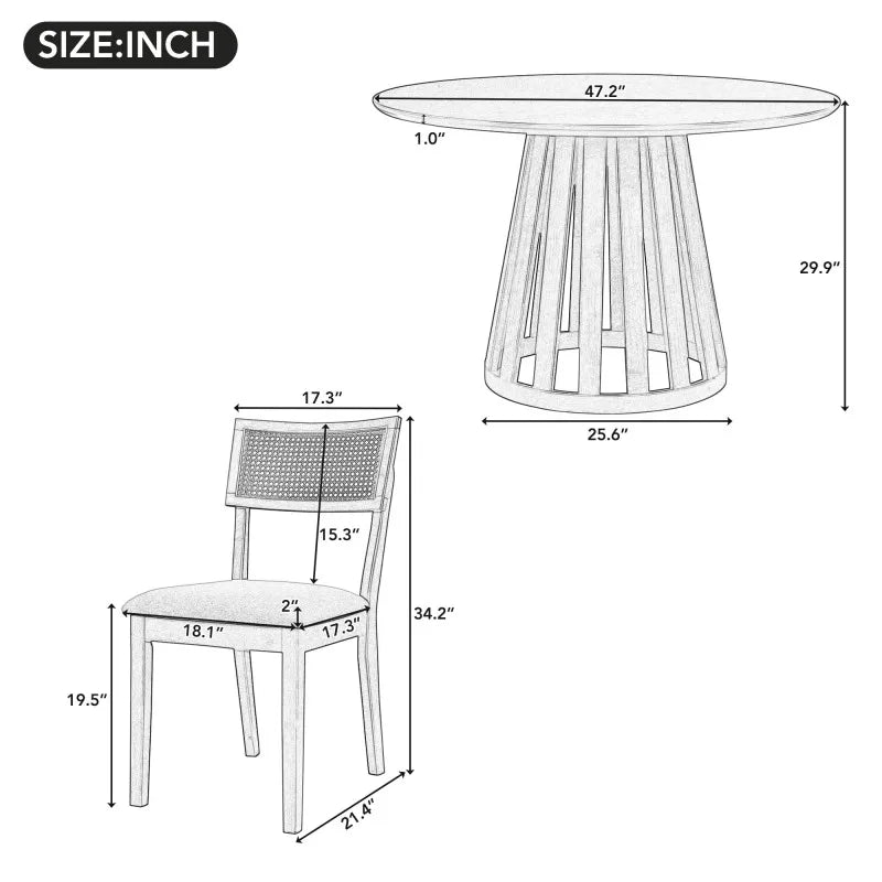 Classic Dining Set with Round Table and Four Side Chairs