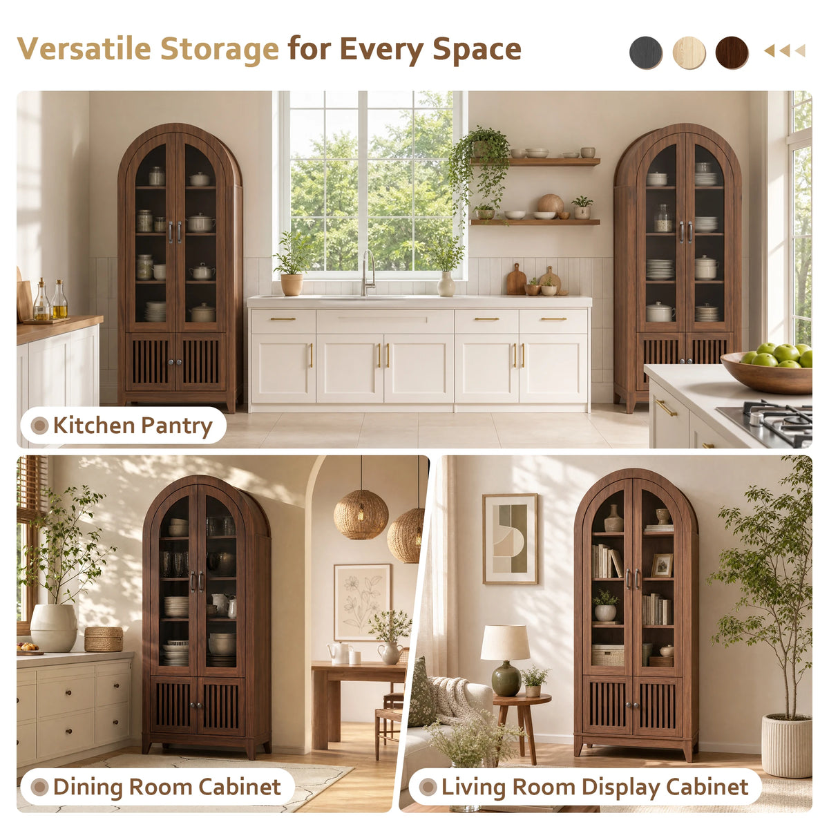 TCGBKAF Arched Glass Display Cabinet With Adjustable Shelves